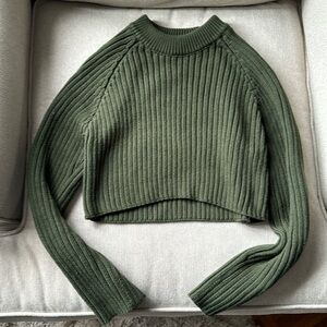 Zara cropped cable knit sweater, Olive, Medium